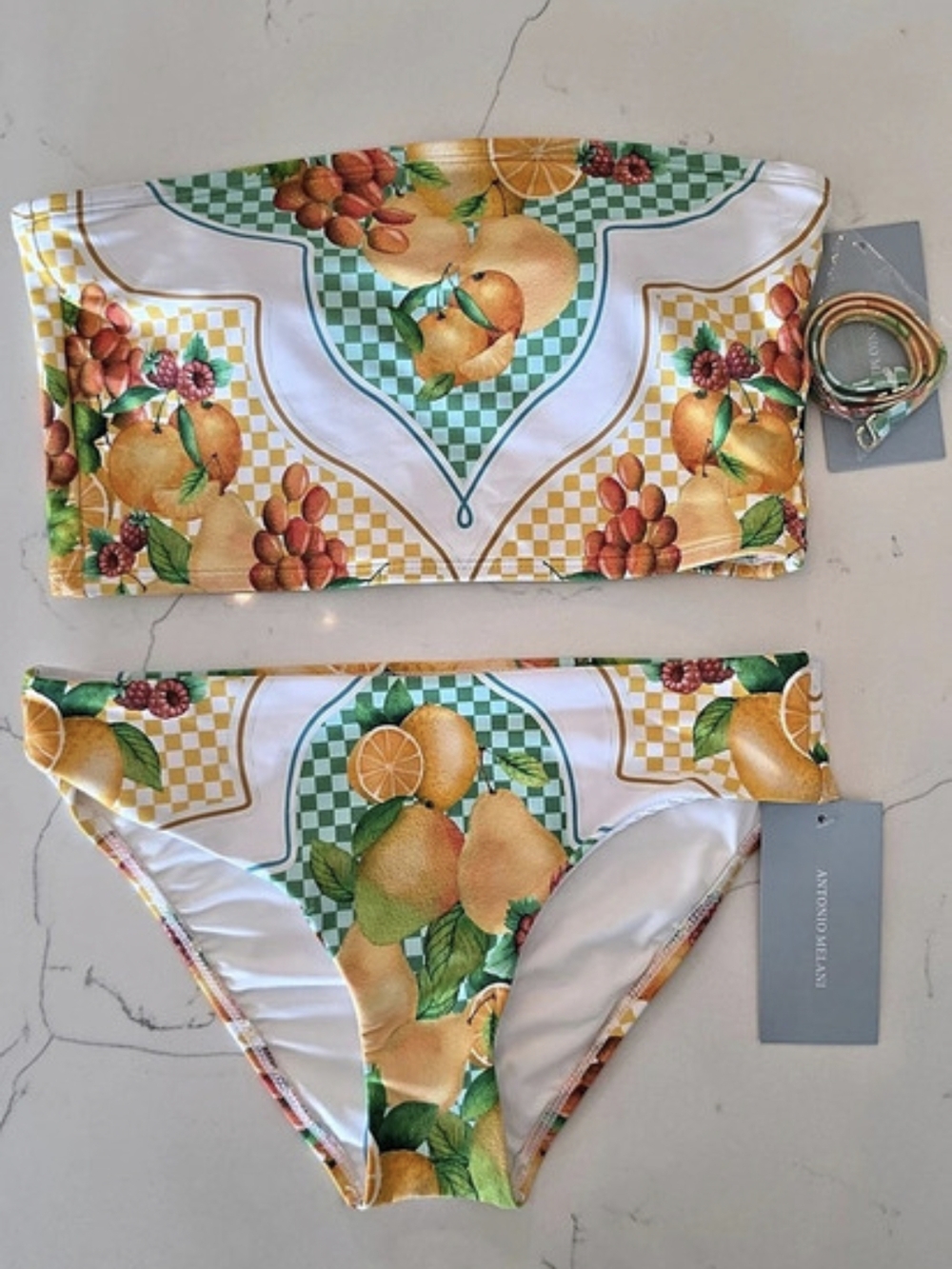 NWT Antonio Melani Citrus Fruit Bandeau Bikini Swim 2 Pc Set Women's Sz X-Small